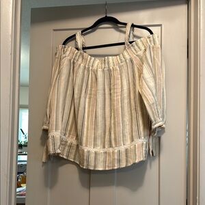 Cream Off the Shoulder Blouse with Tie Sleeves